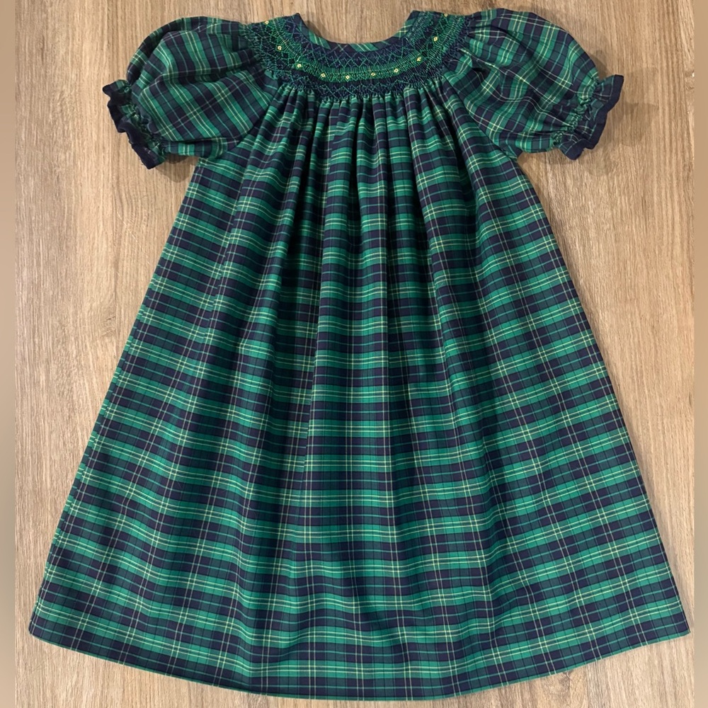Southern Sunshine Smocked Green and Blue Plaid Dress-size 4T